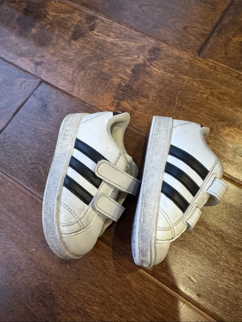adidas White and Black toddler  Velcro Sneakers with Three Stripes